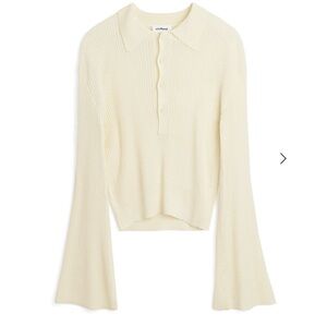 Soulland Kiki Rib Knit Polo Sweater Off White XS | Flared Sleeve Knit Jumper